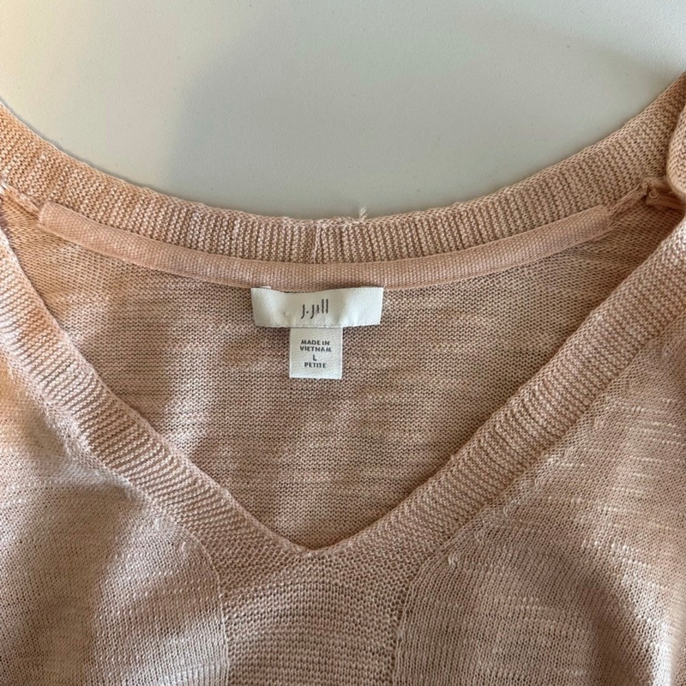J. Jill Pink V-Neck Cotton Linen Blend Lightweight Sweater Pink Large Petite - Picture 3 of 7